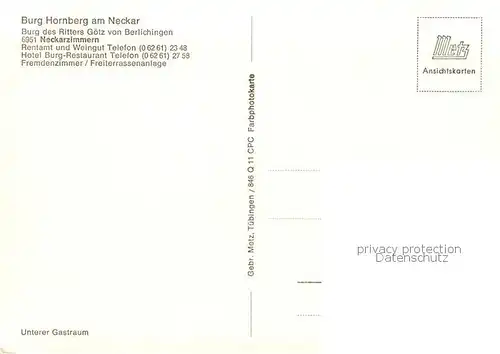 AK / Ansichtskarte 73804388 Neckarzimmern Burg Hornberg Gaststube Ritter Goetz von Berlichingen Neckarzimmern