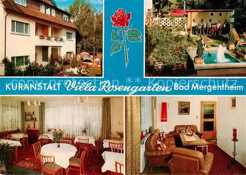 AK / Ansichtskarte 73804389 Bad_Mergentheim Kuranstalt Villa Rosengarten Springbrunnen Gaststube Zimmer Bad_Mergentheim