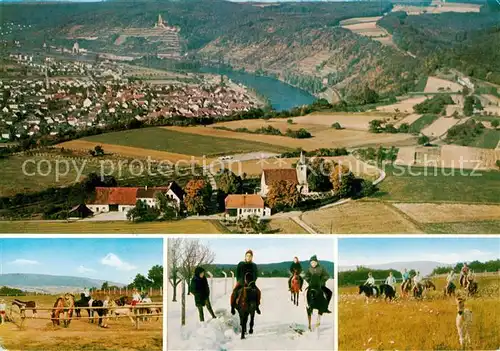 AK / Ansichtskarte  Gundelsheim_Neckar Fliegeraufnahme Gasthof Pension Michaelsberg Pferdeweide Reiter Gundelsheim Neckar