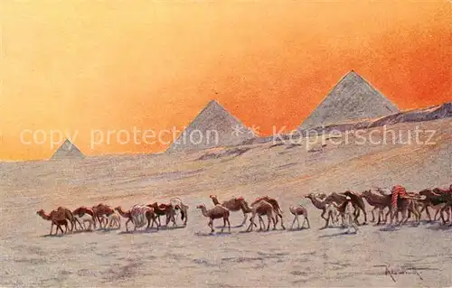 AK / Ansichtskarte 73804497 Gize_Gizeh_Giza_Egypt Pyramides Kuenstlerkarte 