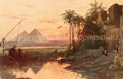 AK / Ansichtskarte 73804512 Gizeh_Giza_Egypt Die Pyramiden von Gizeh C. Wuttke Kuenstlerkarte 