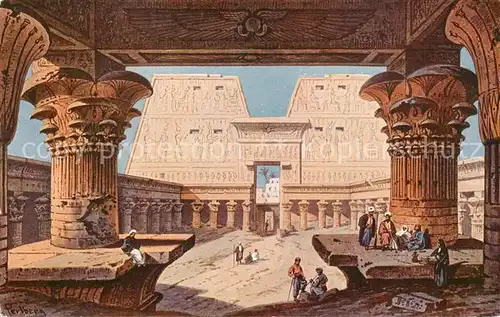 AK / Ansichtskarte 73804516 Edfou_Edfoo_Egypt Temple F. Perlberg Kuenstlerkarte 