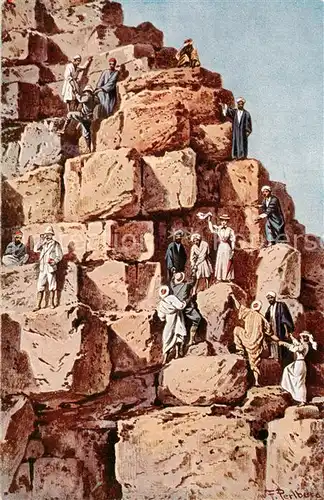 AK / Ansichtskarte  Cairo_Egypt Besteigung der grossen Pyramide Kuenstlerkarte Cairo Egypt