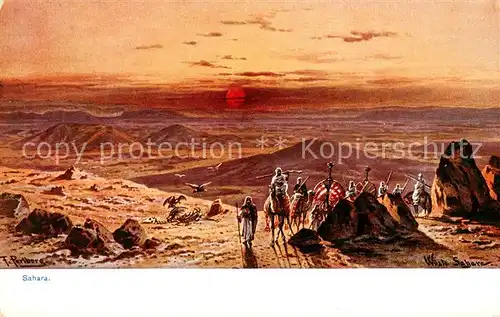 AK / Ansichtskarte 73804543 Egypt Panorama Sahara Sonnenuntergang Kuenstlerkarte Serie 756 Mittelmeer No. 8 