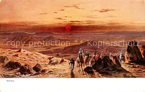 AK / Ansichtskarte  Egypt Panorama Sahara Sonnenuntergang Kuenstlerkarte Serie 756 Mittelmeer No. 8 