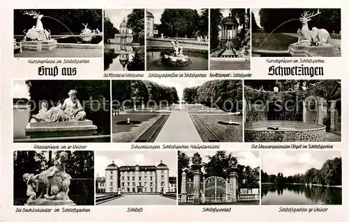 AK / Ansichtskarte  Schwetzingen Schlossgarten Hirschgruppe Moschee Schlangenfontaene Apollotempel Rheingruppe Hauptansicht Wasserspeiende Voegel Bacchuskinder Schloss Schlossportal Gr Weiher Schwetzingen