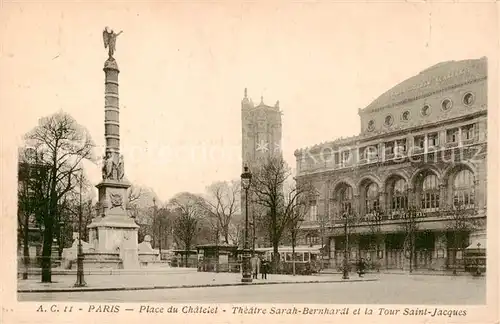 AK / Ansichtskarte Paris_75 Place du Chatelet Theatre Sarah Bernhardt et la Tour Saint Jacques 