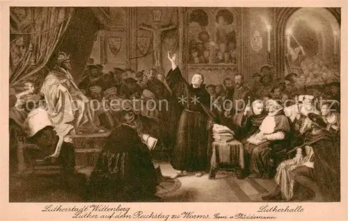 AK / Ansichtskarte 73804848 Wittenberg__Lutherstadt Luther auf dem Reichstag zu Worms in der Lutherhalle  