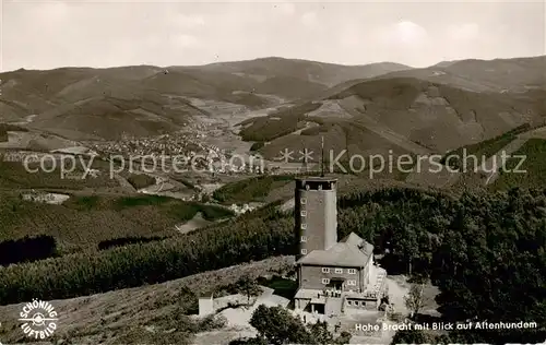 AK / Ansichtskarte 73804870 Kirchhundem Aussichtsturm Hohe Bracht Fliegeraufnahme mit Althundem Kirchhundem