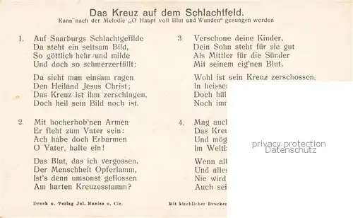 AK / Ansichtskarte Saarburg_Lothringen_Sarrebourg_57 Schlacht bei Saarburg 20 Aug 1914 Kreuz auf dem Schlachtfeld an der Strasse nach Buehl Das Kreuz wurde weggeschossen und die Statue des Heilandes blieb wundersamerweise erhalten 