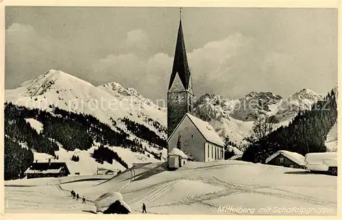 AK / Ansichtskarte  Mittelberg_Kleinwalsertal_AT mit Kirche und Schafalpgruppe 