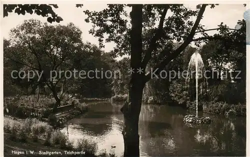 AK / Ansichtskarte  Hagen_Westfalen Stadtgarten Teichpartie Hagen_Westfalen