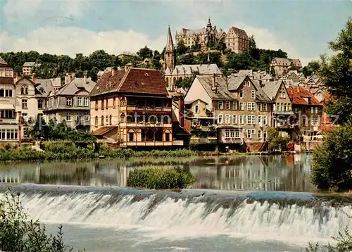 AK / Ansichtskarte  Marburg_Lahn Lahnwehr Blick zur Altstadt mit Schloss Marburg_Lahn