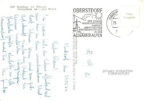 AK / Ansichtskarte 73805020 Oytalhaus_1010m_Oberstdorf mit Schneck Himmelhorn und Grossem Wilden 