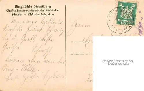 AK / Ansichtskarte  Streitberg_Oberfranken Binghoehle Partie aus der Nixengrotte Streitberg Oberfranken