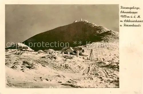 AK / Ansichtskarte  Riesengebirge_Boehmischer_Teil Schneekoppe mit Schlesierhaus und Riesenbaude 