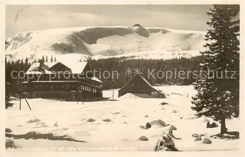 AK / Ansichtskarte  Giersdorf_Riesengebirge_PL Die Schlingelbaude mit den Teichraendern im Winter 