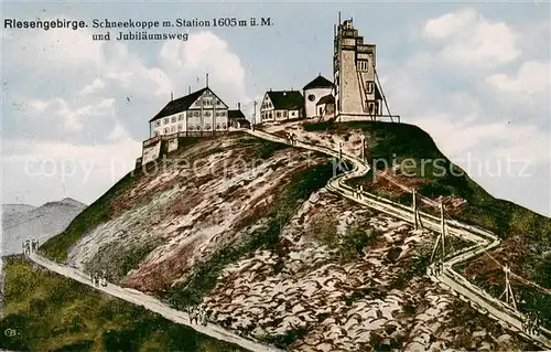 AK / Ansichtskarte 73805451 Schneekoppe_Snezka_CZ Station und Jubilaeumsweg 