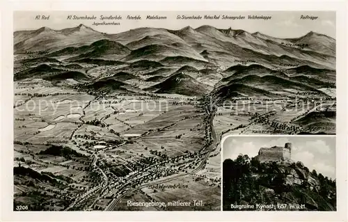 AK / Ansichtskarte 73805456 Riesengebirge_Boehmischer_Teil Panorama mit Burgruine Kynast 