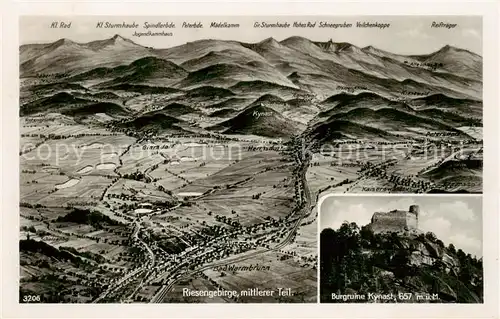 AK / Ansichtskarte  Riesengebirge_Boehmischer_Teil Panorama mit Burgruine Kynast 