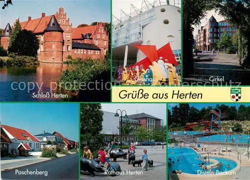 AK / Ansichtskarte  Herten_Westfalen Schloss Herten Glashaus Cirkel Paschenberg Rathaus Disteln Backum Herten_Westfalen