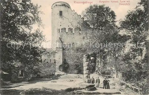 AK / Ansichtskarte 73805623 Sobieszow Burgruine Kynast Turm mit Staupsaeule Sobieszow