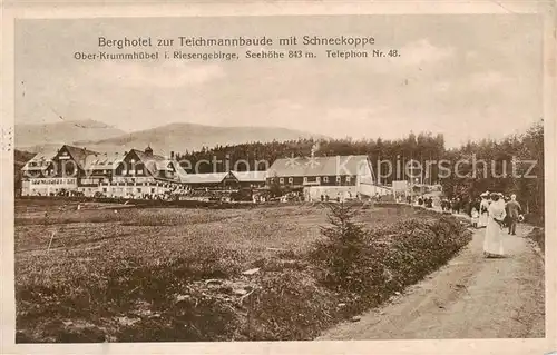 AK / Ansichtskarte 73805644 Ober-Krummhuebel_Karpacz_Riesengebirge_PL Berghotel zur Teichmannbaude mit Schneekoppe 