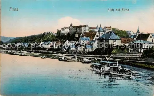 AK / Ansichtskarte 73805650 Pirna Blick ueber die Elbe zur Stadt Dampfer Pirna