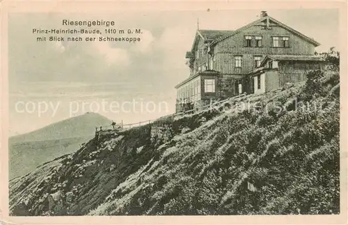 AK / Ansichtskarte  Riesengebirge_Boehmischer_Teil Prinz Heinrich Baude mit Schneekoppe 