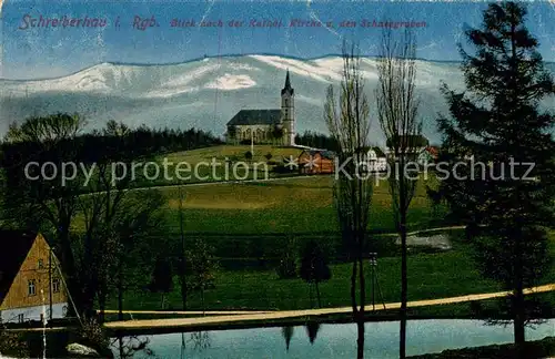 AK / Ansichtskarte 73805914 Schreiberhau_Szklarska_Poreba_Riesengebirge_PL Blick nach katholischen Kirche und den Schneegruben 