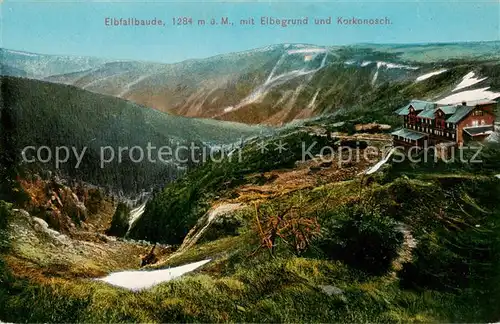 AK / Ansichtskarte 73805943 Elbfallbaude_1284m_Riesengebirge_CZ mit Elbegrund und Korkonosch Berghaus 