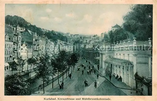 AK / Ansichtskarte 73805996 Karlsbad_Eger_Karlovy_Vary Kreuzstrasse und Muehlbrunnenkolonnade 