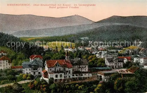 AK / Ansichtskarte  Ober-Krummhuebel_Karpacz_Riesengebirge_PL Panorama Hotel Goldener Frieden Blick gegen Schneekoppe 