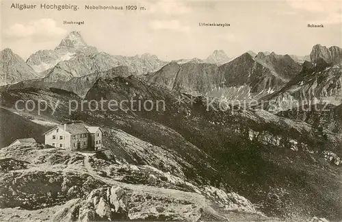 AK / Ansichtskarte  Nebelhornhaus Allgaeuer Hochgebirge Hochvogel Urbeleskarspitz Schneck Nebelhornhaus