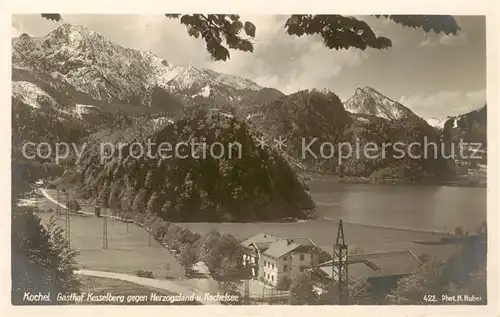 AK / Ansichtskarte  Kochel_See_Bayern Gasthof Kesselberg mit Herzogstand und Kochelsee 