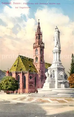 AK / Ansichtskarte  Bozen_Bolzano_Suedtirol_IT Pfarrkirche und Denkmal Walter von der Vogelweide 