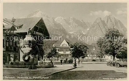 AK / Ansichtskarte  Garmisch-Partenkirchen Marktplatz mit Zugspitzgruppe Garmisch-Partenkirchen