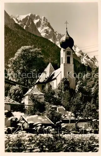 AK / Ansichtskarte  Grainau mit Kirche und Zugspitze Grainau