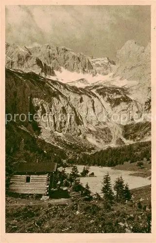 AK / Ansichtskarte  Hoellentalhuette_1381m_Garmisch-Partenkirchen mit Zugspitzblick 