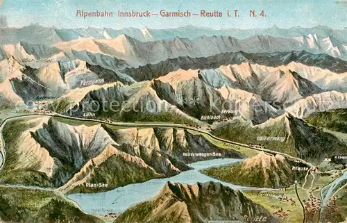 AK / Ansichtskarte 73806414 Innsbruck_Tirol_AT Alpenbahn Innsbruck Garmisch Reutte Panoramakarte 