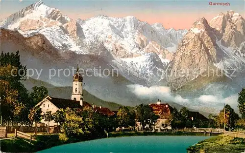 AK / Ansichtskarte  Garmisch-Partenkirchen Panorama mit Kirche Garmisch-Partenkirchen