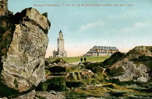 AK / Ansichtskarte  Grosser_Feldberg_Taunus Brunhildisfelsen mit Turm und Hotel Grosser_Feldberg_Taunus