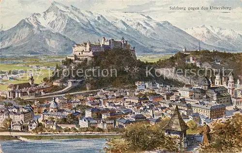 AK / Ansichtskarte 73806516 Salzburg__AT Panorama mit Festung und Untersberg 