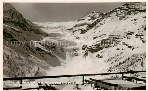 AK / Ansichtskarte Alp_Gruem Piz Palue und Palue Gletscher Blick von der Bahnhof Restaurant Terrasse Alp_Gruem