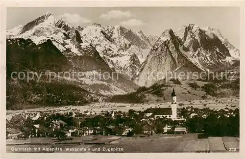AK / Ansichtskarte 73806550 Garmisch-Partenkirchen mit Alpspitze Waxenstein und Zugspitze Garmisch-Partenkirchen