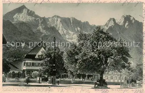 AK / Ansichtskarte  Garmisch-Partenkirchen Marktplatz und Kurhaus Alpspitze und Waxenstein Garmisch-Partenkirchen