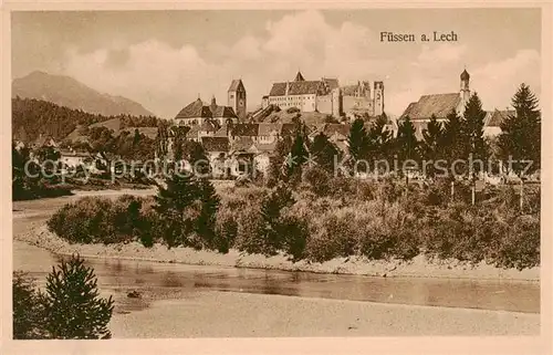 AK / Ansichtskarte  Fuessen_Allgaeu Partie am Lech mit Schloss Fuessen Allgaeu