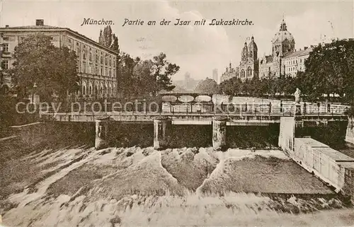 AK / Ansichtskarte  Muenchen Partie an der Isar mit Lukaskirche Muenchen