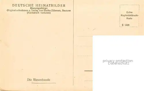 AK / Ansichtskarte 73806684 Riesengebirge_Schlesischer_Teil Die Riesenbaude Serie Deutsche Heimatbilder Riesengebirge Kupfertiefdruck 