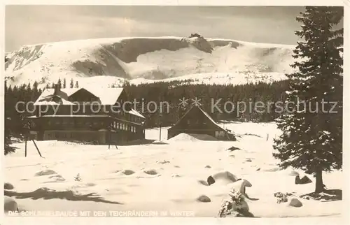 AK / Ansichtskarte  Krummhuebel_Karpacz_Riesengebirge_PL Schlingelbaude mit den Teichraendern im Winter 